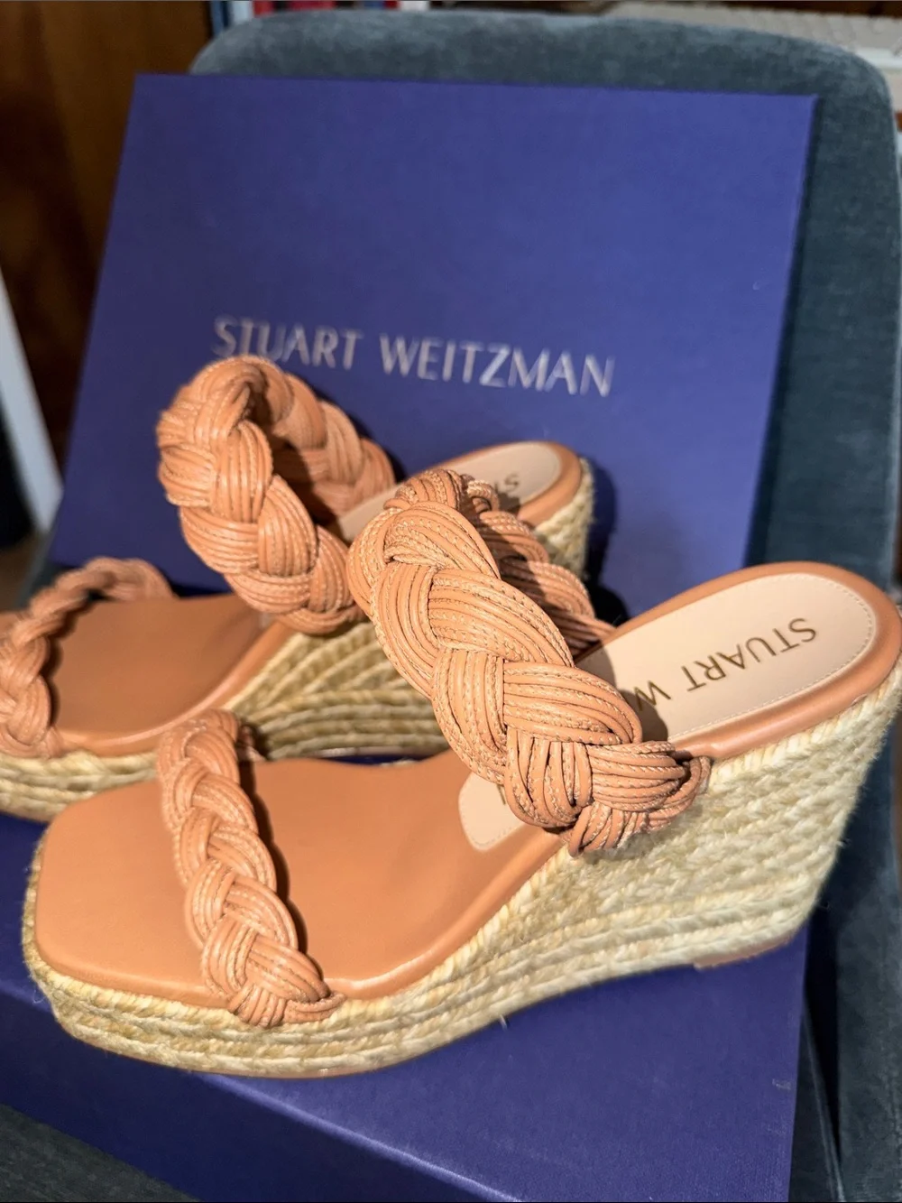Stuart Weitzman Braided Tan Espadrille Wedge Sandals never worn - Picture 2 of 4
